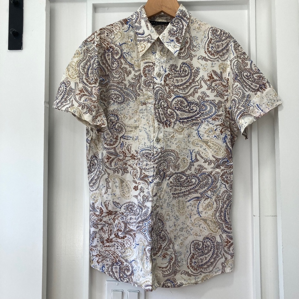 Positano Men’s Short Sleeve Button Down Shirt Paisley Print Size Large